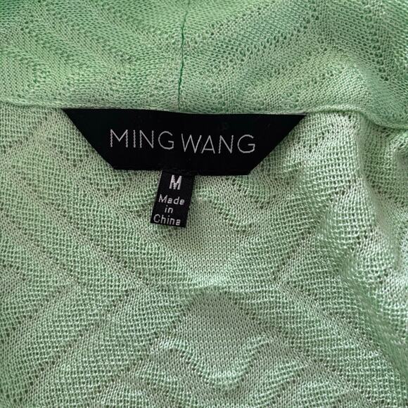 Ming Wang Cardigan Women Size Medium Green Embossed Geometric Studded Open Front - Picture 5 of 14